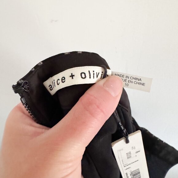 NWT Alice + Olivia Black Inka Glitter Dot Mini Dress 10 - Picture 9 of 9
